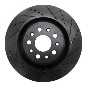 Maserati Ghibli Brake Rotor (1) - Rear Right - R1 Concepts - Drilled & Slotted - Black - `17-`24